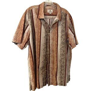 Solitude Men's Hawaiian Buttoned Shirt Striped Red Brown Palm Trees VTG XL